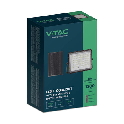 V-TAC Faro LED con Telecomando e Pannello Solare 15W Colore Nero 6400K IP65