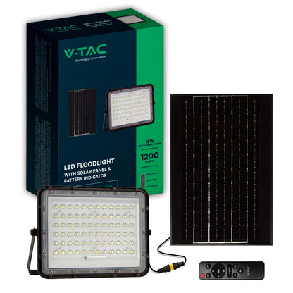 V-TAC Faro LED con Telecomando e Pannello Solare 15W Colore Nero 6400K IP65