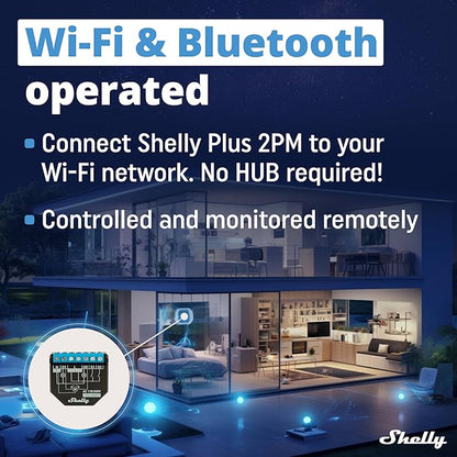 Shelly Plus 2PM - NR.2 Pezzi {Relè Interrutore con misurazione di consumo, 2 canali - 16A, Wi-Fi e Bluetooth, Per tapperelle, serrande, persiane, Compatibile con Alexa e Google Home, App iOS Android}