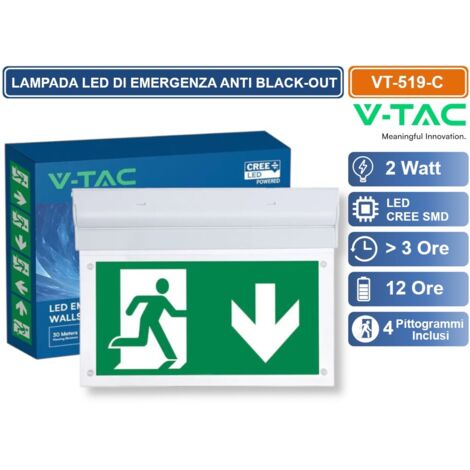 V-TAC Cartello Uscita LED con Batteria - VT-519-C - TANZILLI MARIO